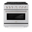 ZLINE 5-Piece Appliance Package - 36-Inch Paramount Gas Range, Wall Mount Range Hood, 36-Inch French Door Refrigerator, Dishwasher, and 30-Inch Microwave Drawer in Stainless Steel