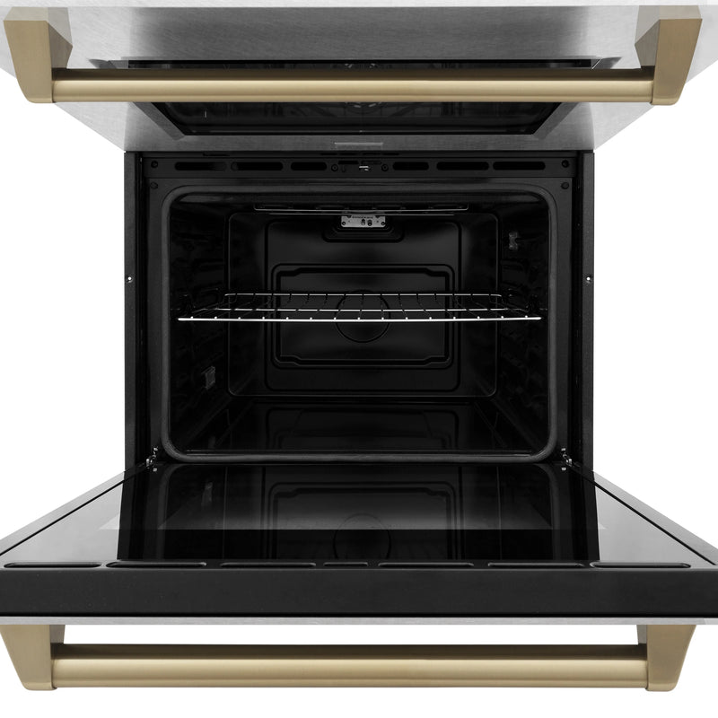 ZLINE 30-Inch Autograph Edition Double Wall Oven with Self Clean and True Convection in Fingerprint Resistant Stainless Steel and Champagne Bronze (AWDSZ-30-CB)