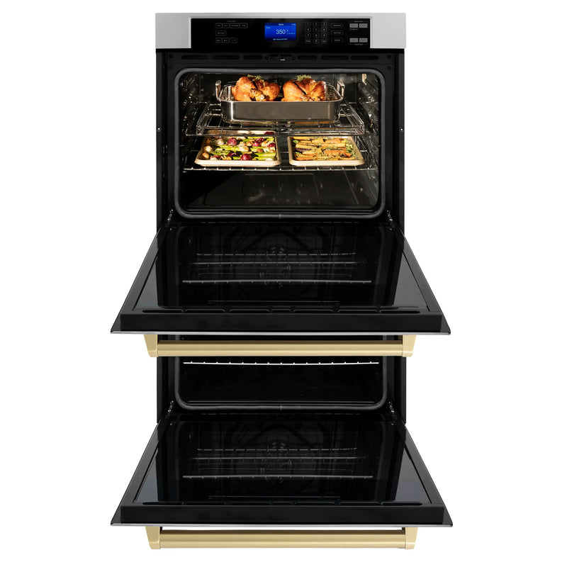 ZLINE 30-Inch Autograph Edition Double Wall Oven with Self Clean and True Convection in Stainless Steel and Champagne Bronze (AWDZ-30-CB)