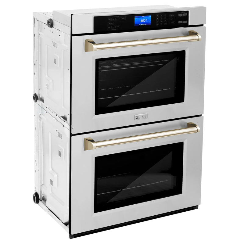 ZLINE 30-Inch Autograph Edition Double Wall Oven with Self Clean and True Convection in Stainless Steel and Gold (AWDZ-30-G)