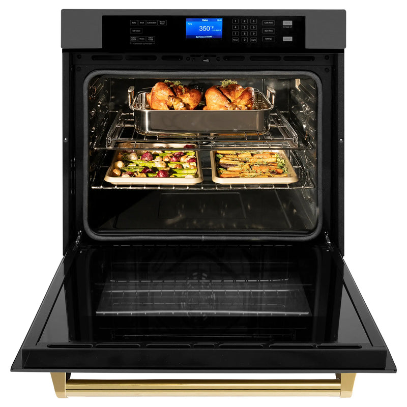 ZLINE 30-Inch Autograph Edition Single Wall Oven with Self Clean and True Convection in Black Stainless Steel and Gold (AWSZ-30-BS-G)