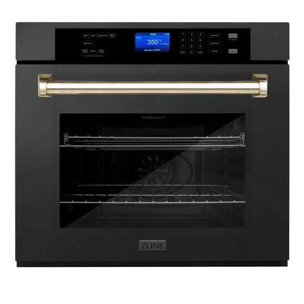 ZLINE 30-Inch Autograph Edition Single Wall Oven with Self Clean and True Convection in Black Stainless Steel and Gold (AWSZ-30-BS-G)