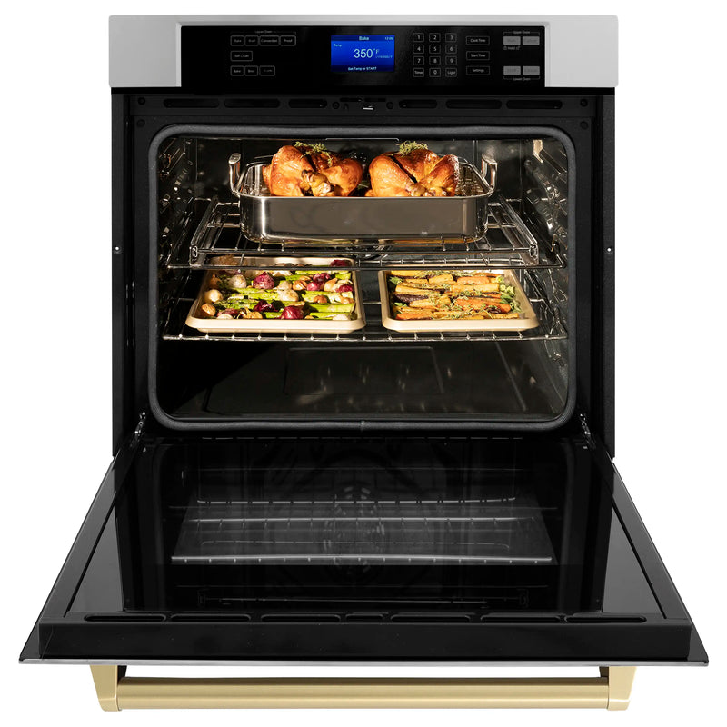 ZLINE 30-Inch Autograph Edition Single Wall Oven with Self Clean and True Convection in Stainless Steel and Champagne Bronze (AWSZ-30-CB)