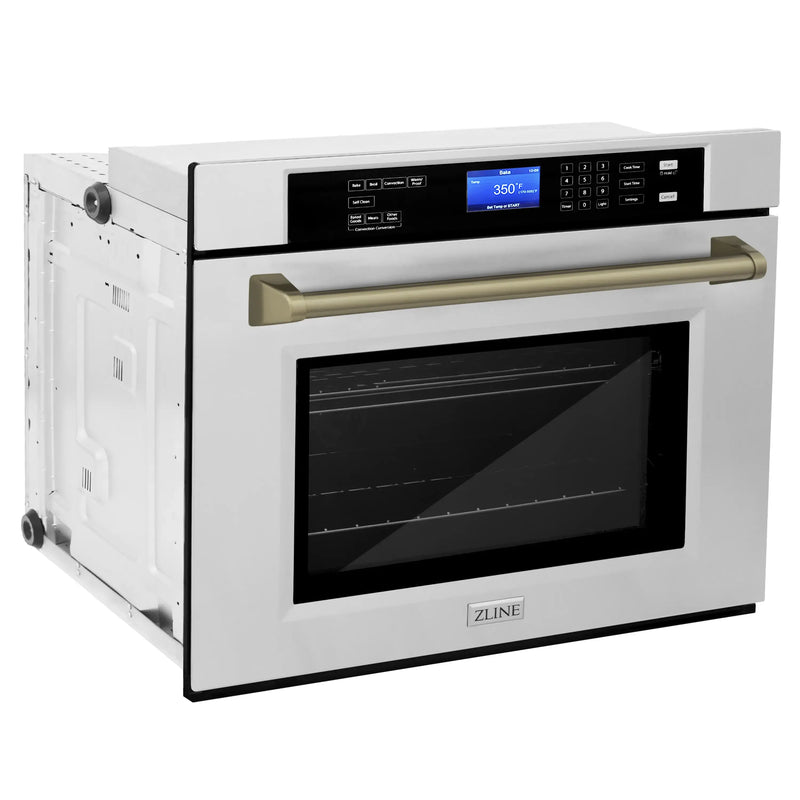 ZLINE 30-Inch Autograph Edition Single Wall Oven with Self Clean and True Convection in Stainless Steel and Champagne Bronze (AWSZ-30-CB)