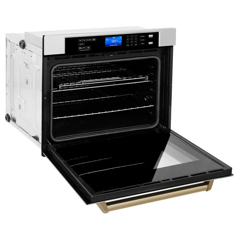 ZLINE 30-Inch Autograph Edition Single Wall Oven with Self Clean and True Convection in Stainless Steel and Champagne Bronze (AWSZ-30-CB)