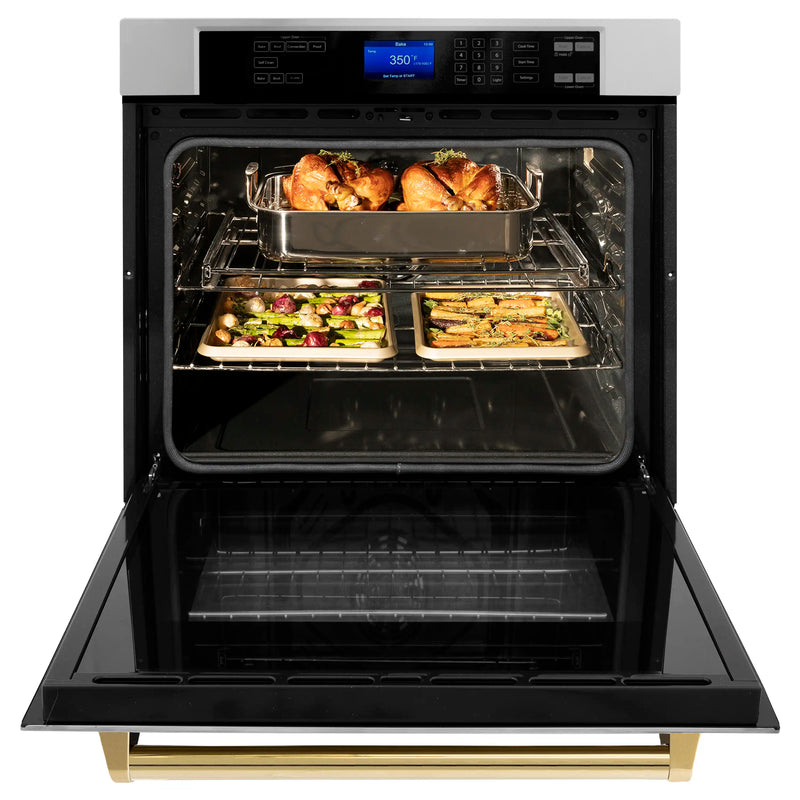 ZLINE 30-Inch Autograph Edition Single Wall Oven with Self Clean and True Convection in Stainless Steel and Gold (AWSZ-30-G)