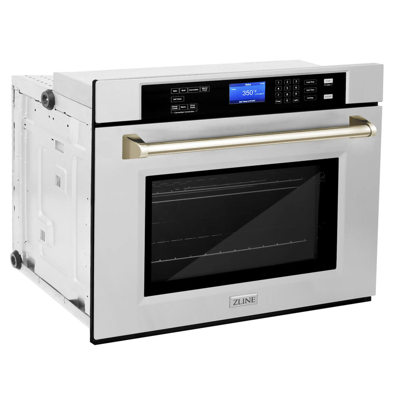 ZLINE 30-Inch Autograph Edition Single Wall Oven with Self Clean and True Convection in Stainless Steel and Gold (AWSZ-30-G)