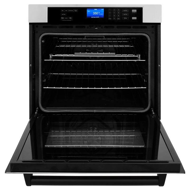 ZLINE Autograph Edition 2-Piece Appliance Package - 30-Inch Single Wall Oven with Self-Clean and 30-inch Built-In Microwave Oven in Stainless Steel with Matte Black Trim