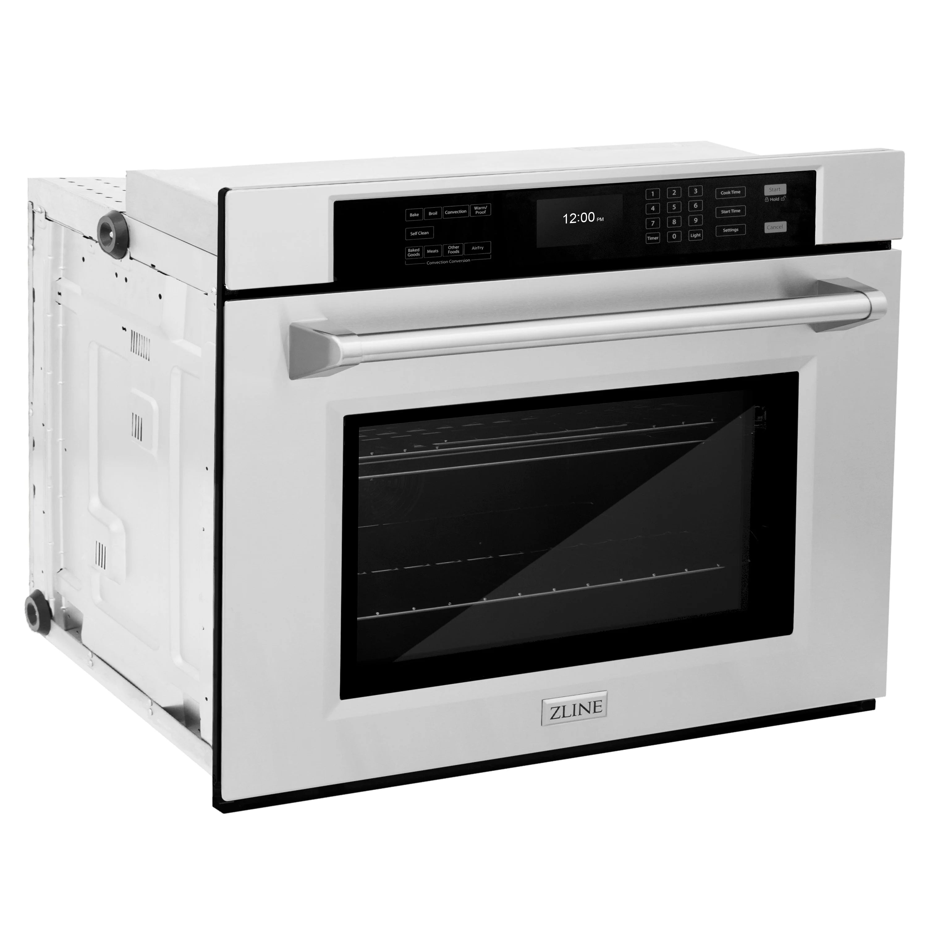 30-inch stainless steel wall oven with front control panel and closed door