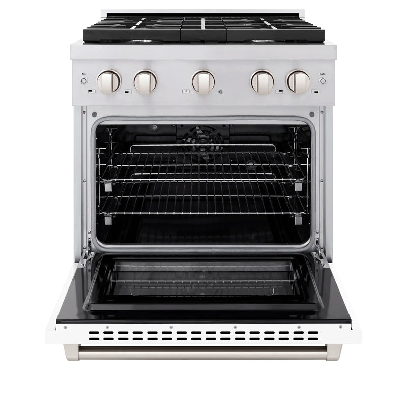 ZLINE 30-Inch 4.2 cu. ft. Paramount Dual Fuel Range with 4 Burner Gas Cooktop and Electric Convection Oven in Stainless Steel with White Matte Door (SDR-WM-30)