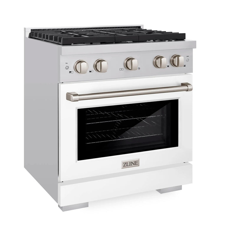 ZLINE 30-Inch 4.2 cu. ft. Paramount Dual Fuel Range with 4 Burner Gas Cooktop and Electric Convection Oven in Stainless Steel with White Matte Door (SDR-WM-30)