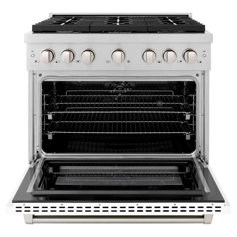 ZLINE 36-Inch 5.2 cu. ft. Paramount Dual Fuel Range with 6 Burner Gas Cooktop and Electric Convection Oven in Stainless Steel with White Matte Door (SDR-WM-36)