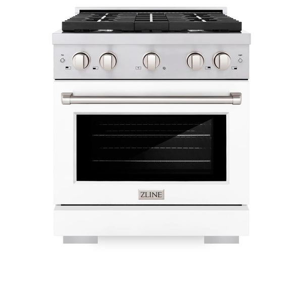 ZLINE 30-Inch Gas Range with 4 Gas Burners and 4.2 cu. ft. Gas Convection Oven in Stainless Steel with White Matte Door (SGR-WM-30)