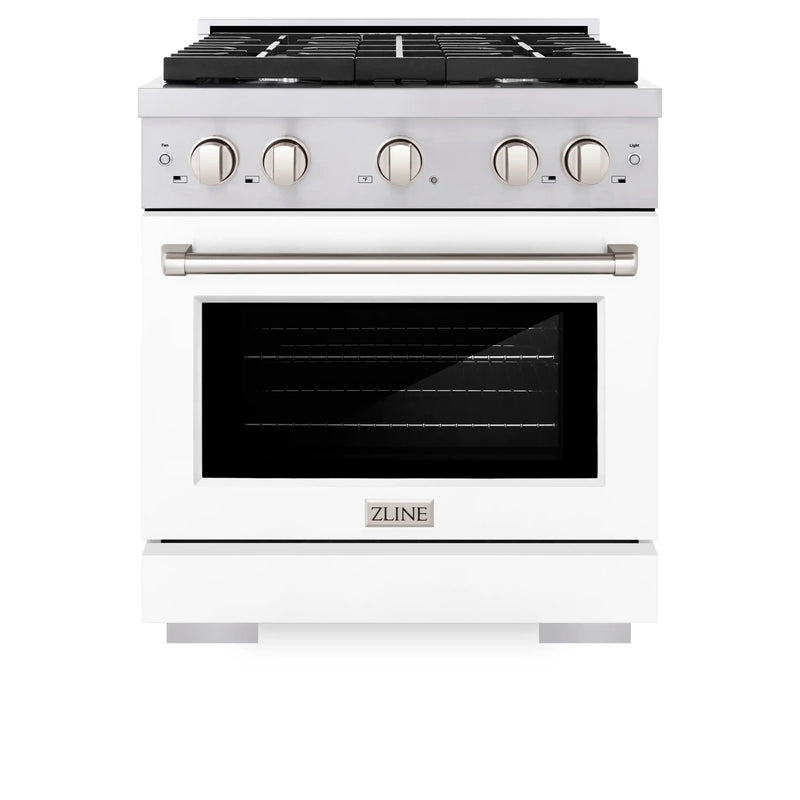 ZLINE 30-Inch Gas Range with 4 Gas Burners and 4.2 cu. ft. Gas Convection Oven in Stainless Steel with White Matte Door (SGR-WM-30)