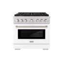 ZLINE 2-Piece Appliance Package - 36-inch Gas Range with White Matte Door and Convertible Vent Range Hood in Stainless Steel (2KP-SGRWMRH36)