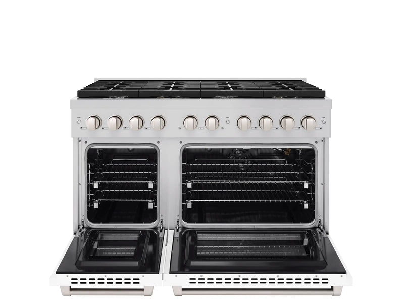 ZLINE 48-Inch Paramount Gas Range with 8 Gas Burners and 6.7 cu. ft. Gas Double Oven in Stainless Steel with White Matte Doors (SGR-WM-48)