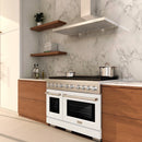 ZLINE 2-Piece Appliance Package - 48-inch Gas Range in Stainless and White Matte Door, and Convertible Vent Range Hood (2KP-SGRWMRH48)