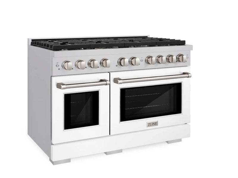 ZLINE 48-Inch Paramount Gas Range with 8 Gas Burners and 6.7 cu. ft. Gas Double Oven in Stainless Steel with White Matte Doors (SGR-WM-48)