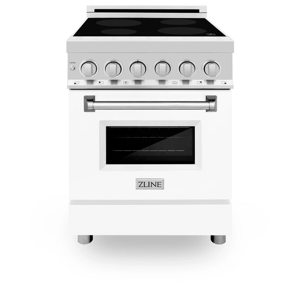 ZLINE 24-inch Legacy Series Induction Range with 3 Element Stove and 2.8 Cu. Ft. Electric Oven in Stainless Steel with White Matte Door (RAIND-WM-24)