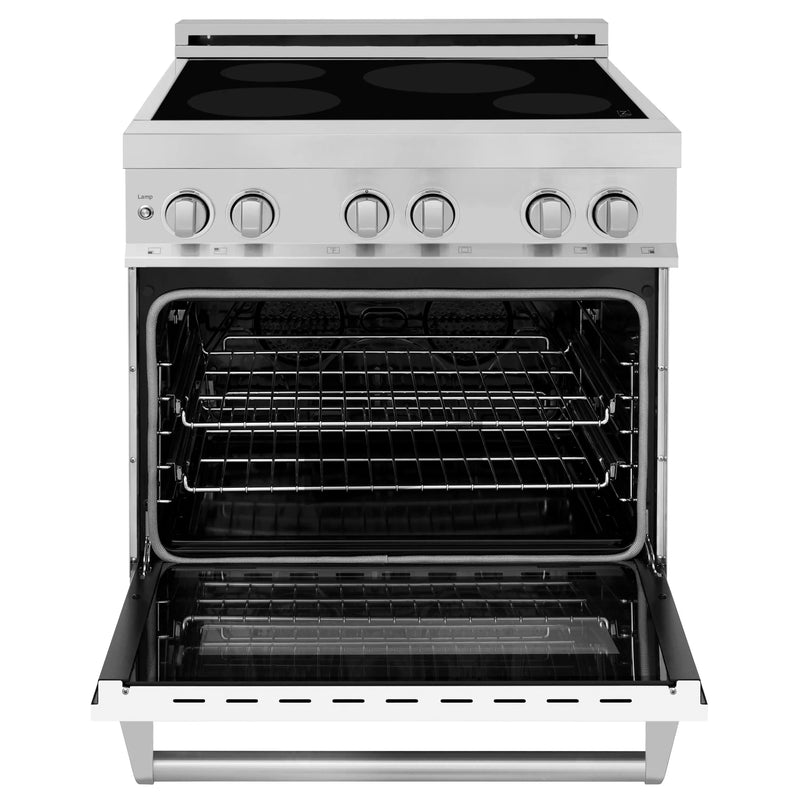 ZLINE 30-Inch 4.0 cu. ft. Induction Range with a 4 Element Stove and Electric Oven in Stainless Steel with White Matte Door (RAIND-WM-30)