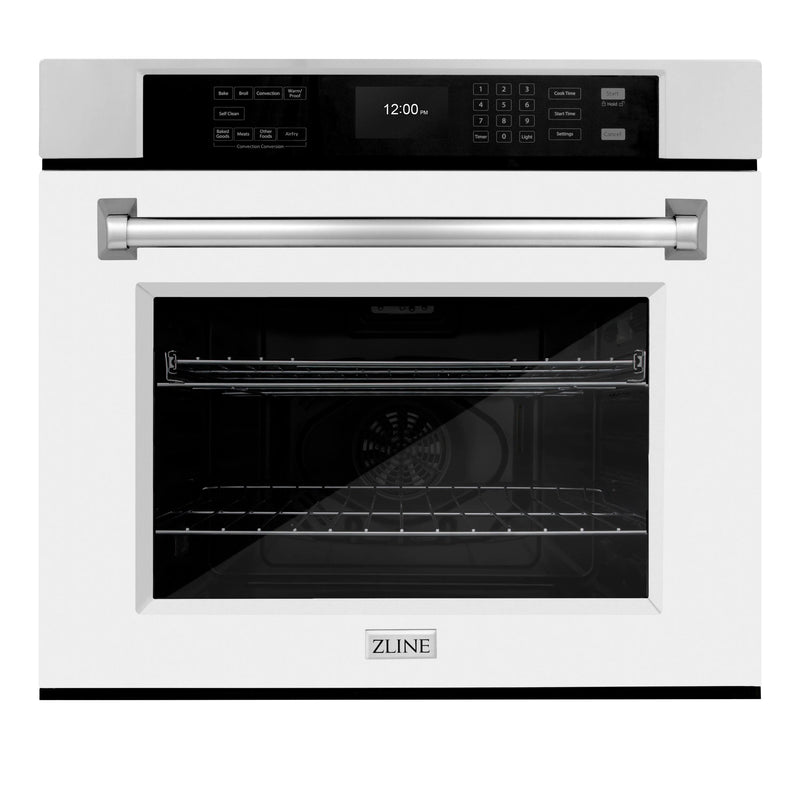 ZLINE 30-Inch Professional True Convection Single Wall Oven with Air Fry and Self Clean in Stainless Steel with White Matte Door (WAS-WM-30)