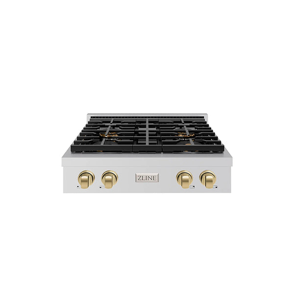 ZLINE Autograph Edition 30-Inch Paramount Gas Rangetop with 4 Burner DuoPro™ Cooktop in Stainless Steel and Champagne Bronze Accents (PSRTZ-30-CB)