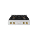ZLINE Autograph Edition 30-Inch Paramount Gas Rangetop with 4 Burner DuoPro™ Cooktop in Stainless Steel and Polished Gold Accents (PSRTZ-30-G)