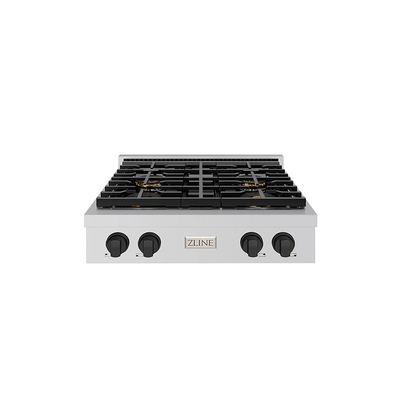 ZLINE Autograph Edition 30-Inch Paramount Gas Rangetop with 4 Burner DuoPro™ Cooktop in Stainless Steel and Matte Black Accents (PSRTZ-30-MB)