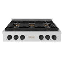 ZLINE Autograph Edition 36-Inch Paramount Gas Rangetop with 6 Burner DuoPro™ Cooktop in Stainless Steel and Matte Black Accents (PSRTZ-36-MB)