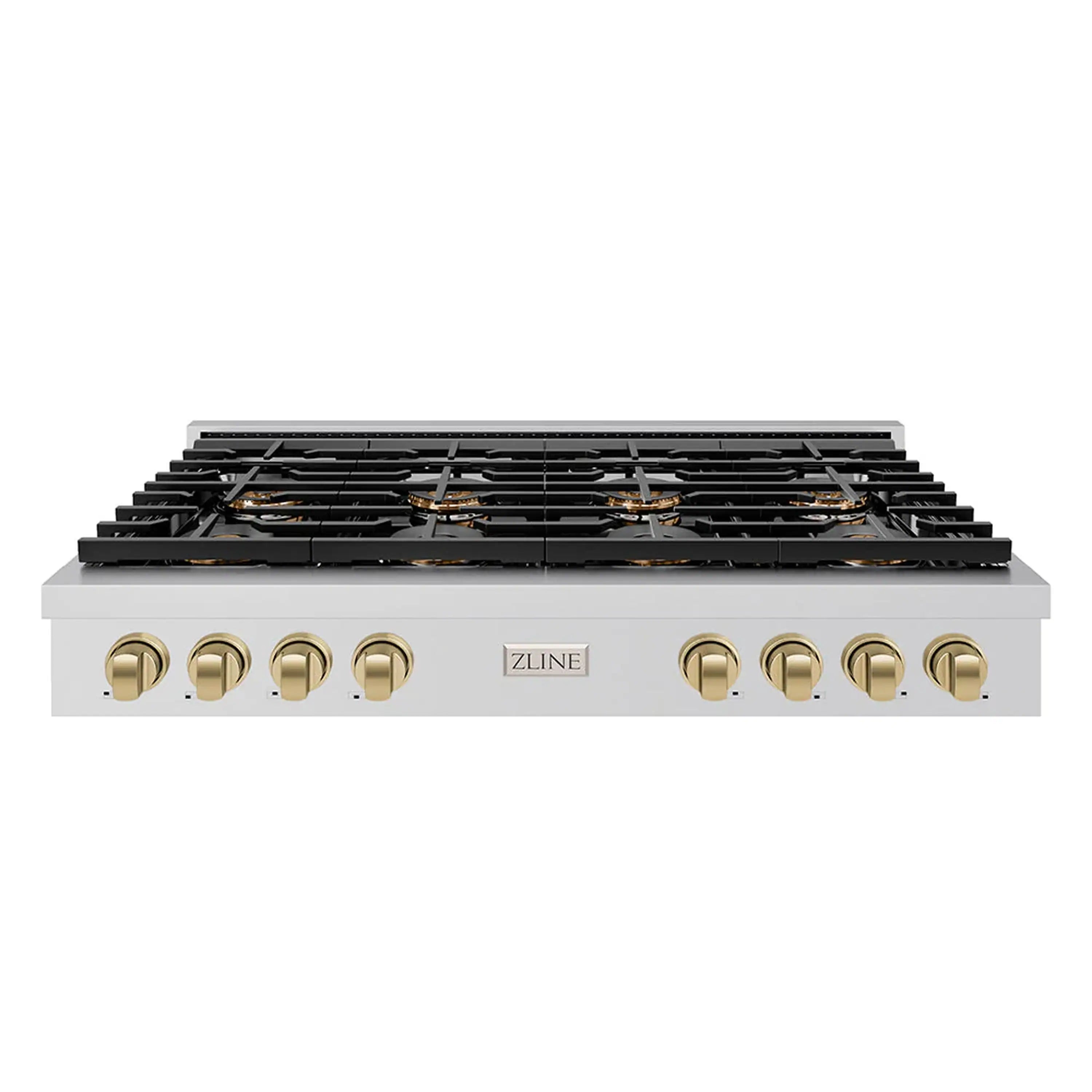 Black ridged grill plate insert with textured surface in a gas cooktop