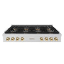 ZLINE Autograph Edition 48-Inch Paramount Gas Rangetop with 8 Burner DuoPro™ Cooktop in Stainless Steel and Polished Gold Accents (PSRTZ-48-G)