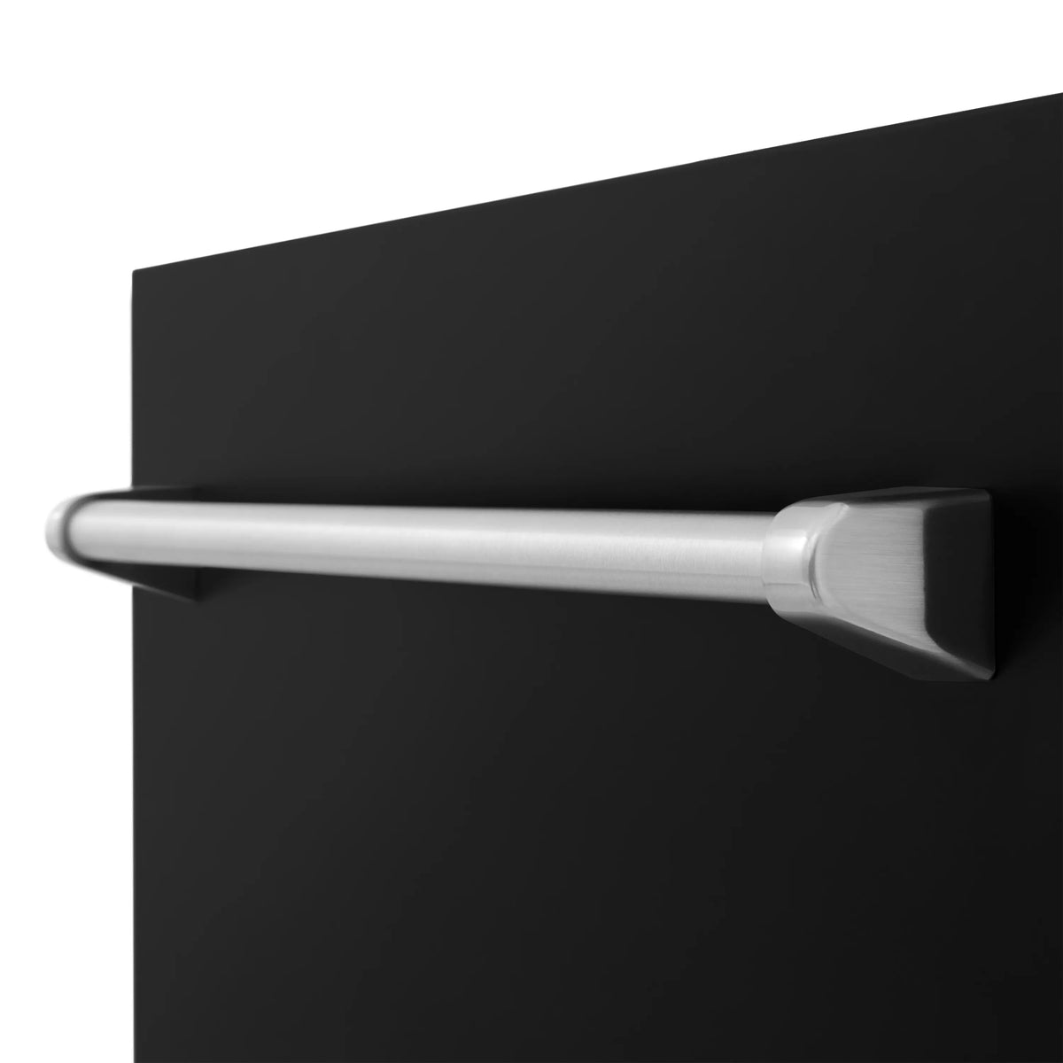 Black matte dishwasher third rack top with silver rail and end cap