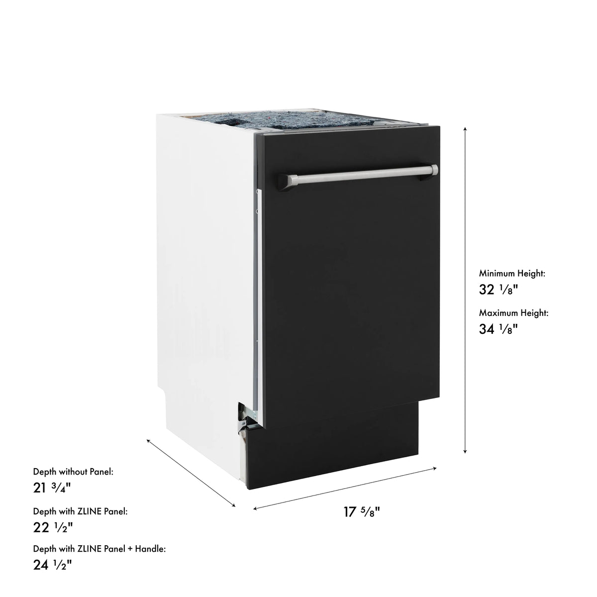 Built-in dishwasher side view with height and depth measurements