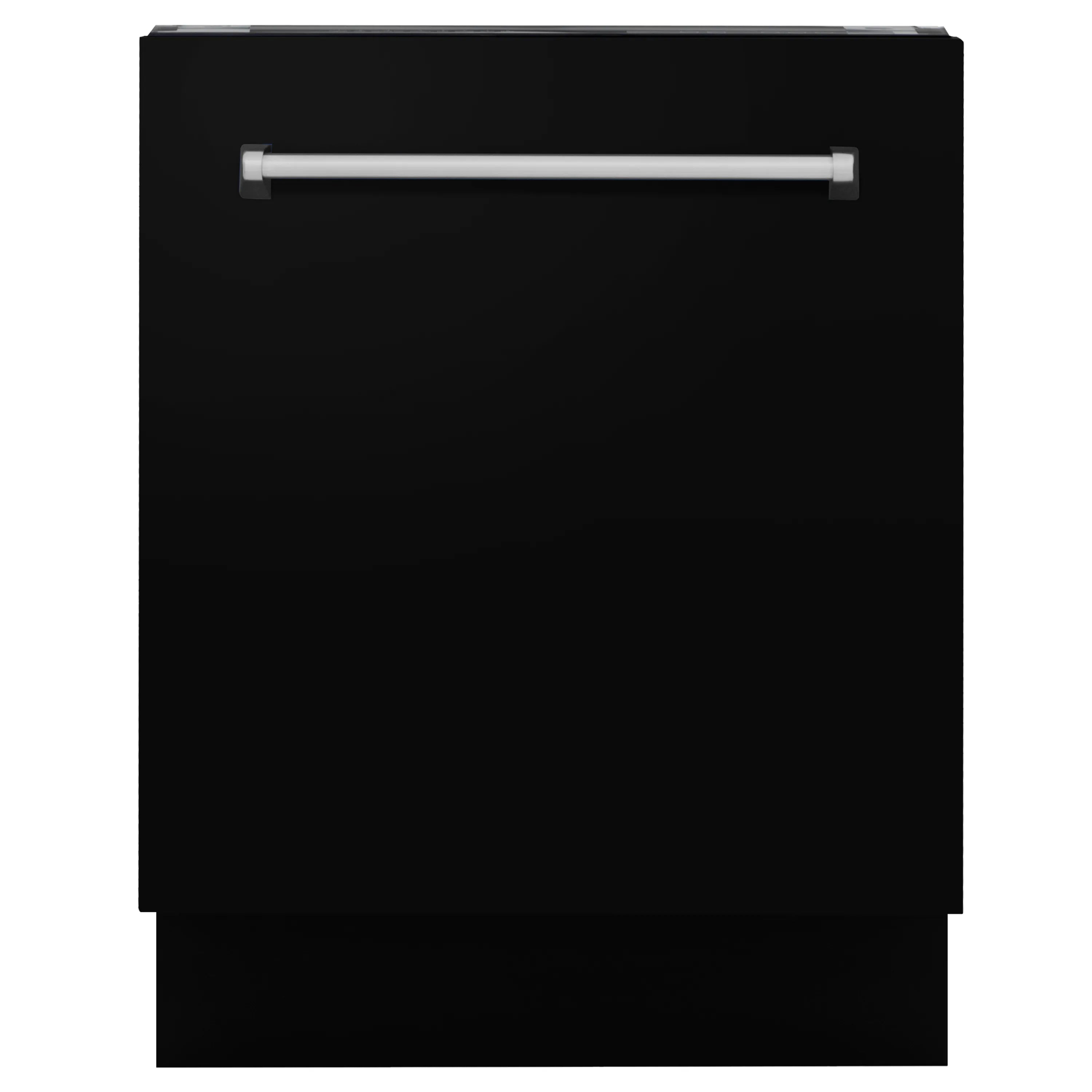 Black matte dishwasher door with a horizontal stainless handle