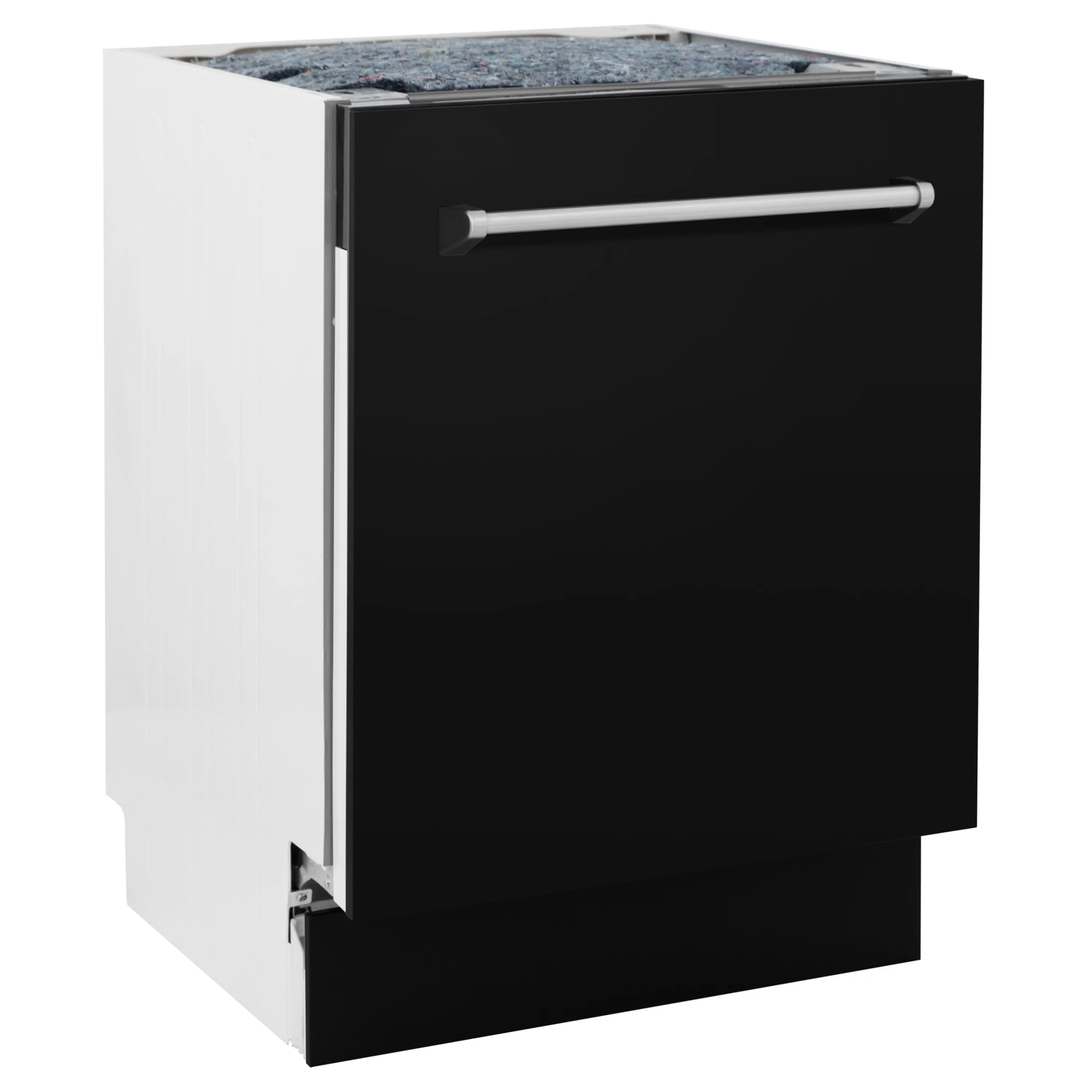 Black matte built-in dishwasher door with horizontal handle