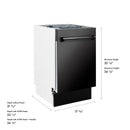 Dishwasher side profile with height measurements and black stainless exterior