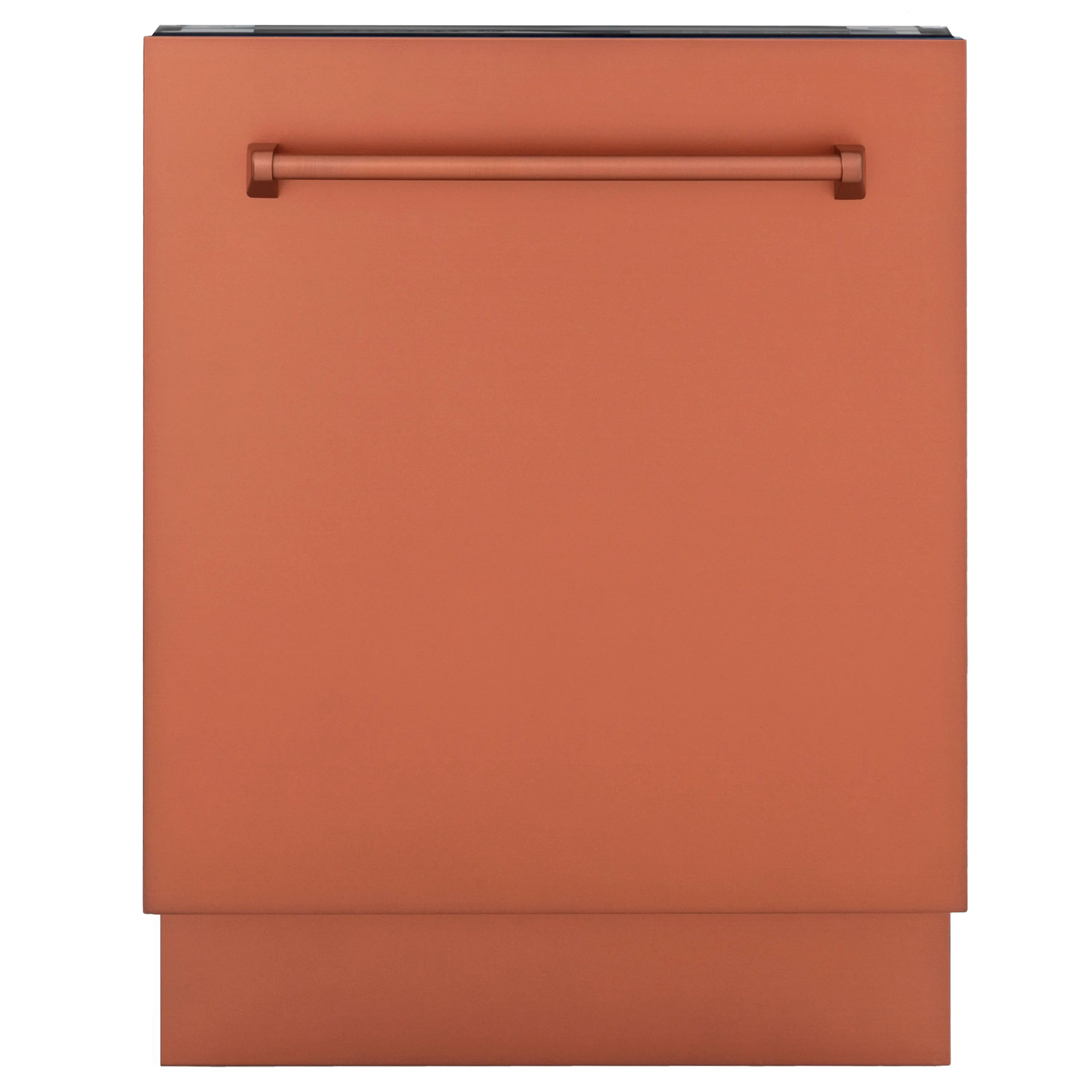 Copper-front dishwasher with horizontal handle, tall built-in style