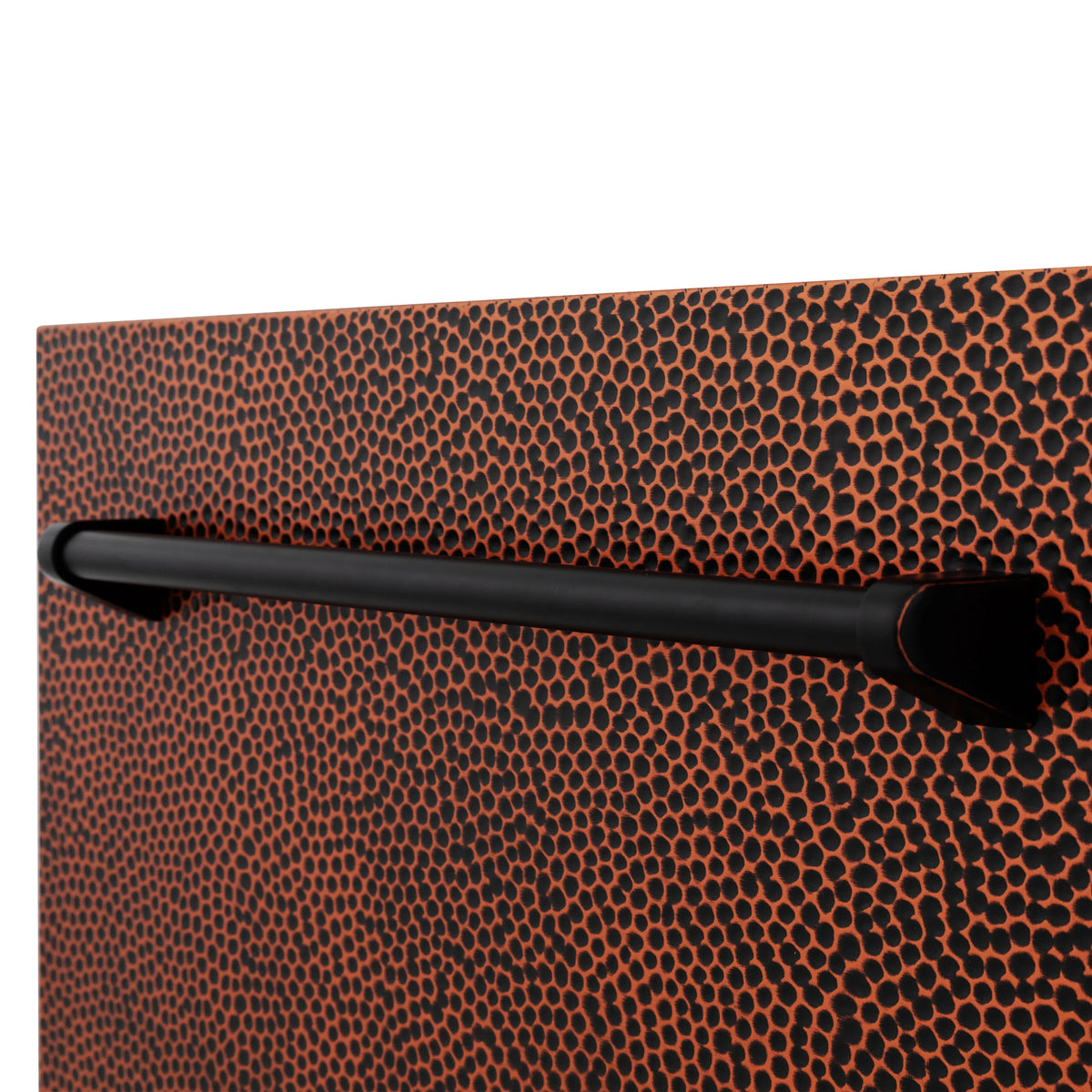 Hand hammered copper dishwasher control panel with black top handle/lever