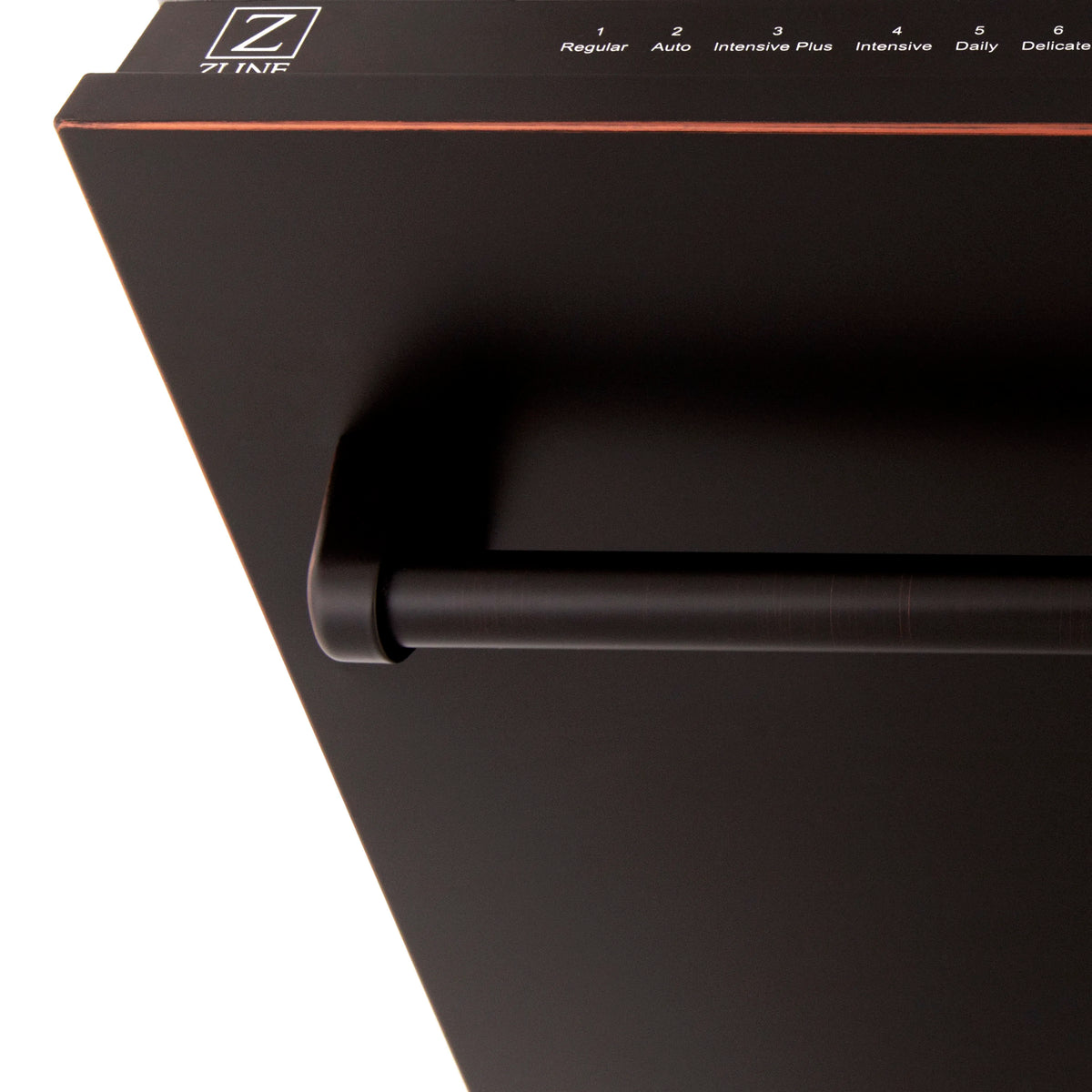 Dishwasher front control area and top handle, oil-rubbed bronze finish