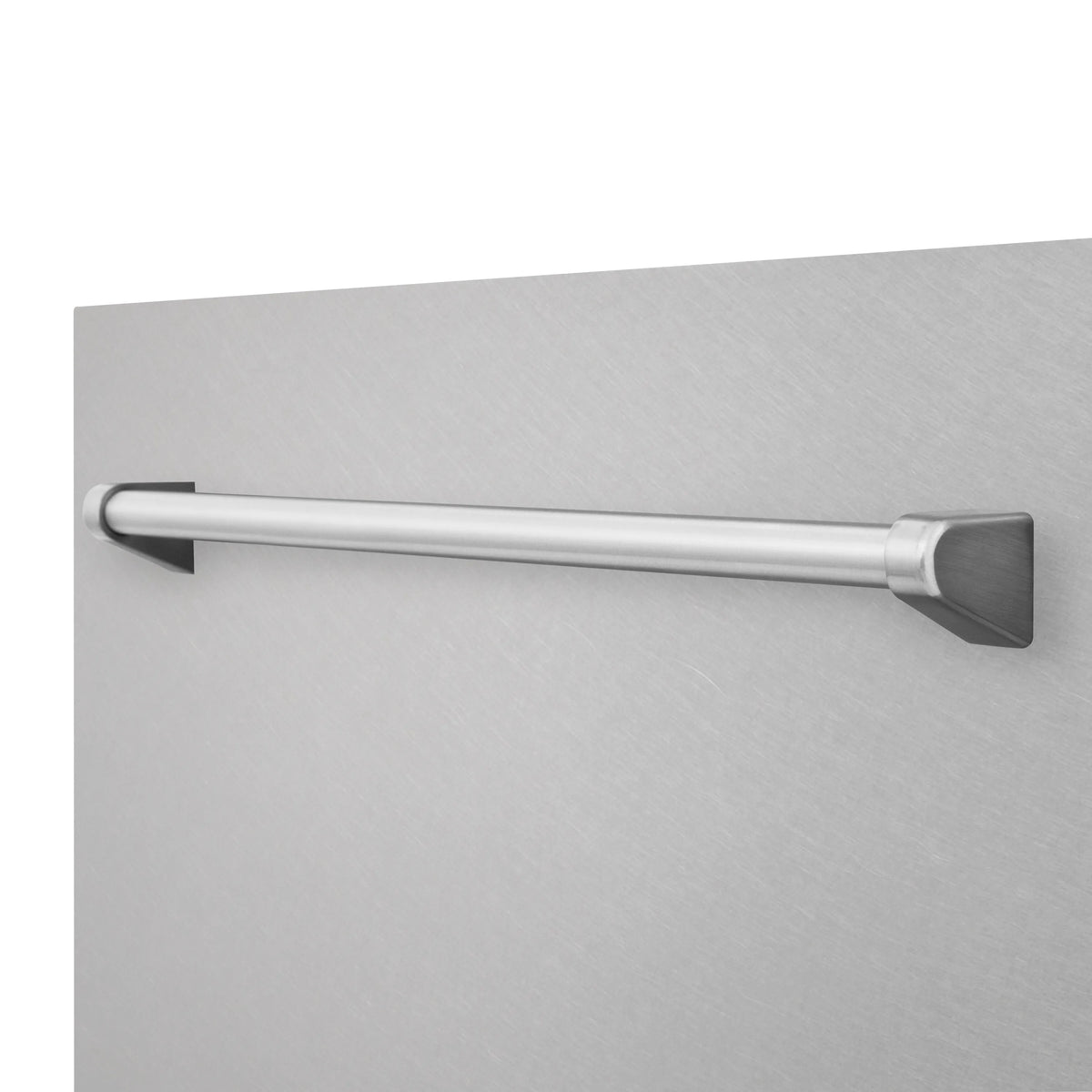 Satin stainless steel dishwasher handle and side control panel corner