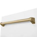 Matte white dishwasher door with champagne bronze top handle