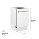 White matte compact dishwasher with open door and champagne bronze handle