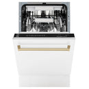 White matte dishwasher interior with third rack and bronze front handle