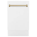 White matte dishwasher door with champagne bronze top handle