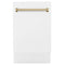 ZLINE Autograph Edition 18-Inch Compact 3rd Rack Top Control Dishwasher in White Matte with Champagne Bronze Handle, 51dBa (DWVZ-WM-18-CB)