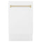ZLINE Autograph Edition 18-Inch Compact 3rd Rack Top Control Dishwasher in White Matte with Gold Handle, 51dBa (DWVZ-WM-18-G)