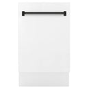 White dishwasher door front with matte black horizontal handle