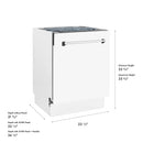 Dishwasher dimension diagram with handle bar and height/depth measurement labels