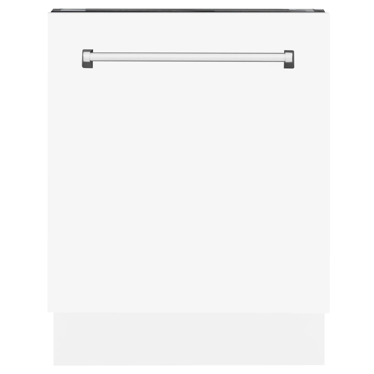 White matte dishwasher front with two side handle bars and smooth door panel