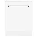 White matte dishwasher front with two side handle bars and smooth door panel